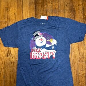 Blue Shirt with Snowman Graphic